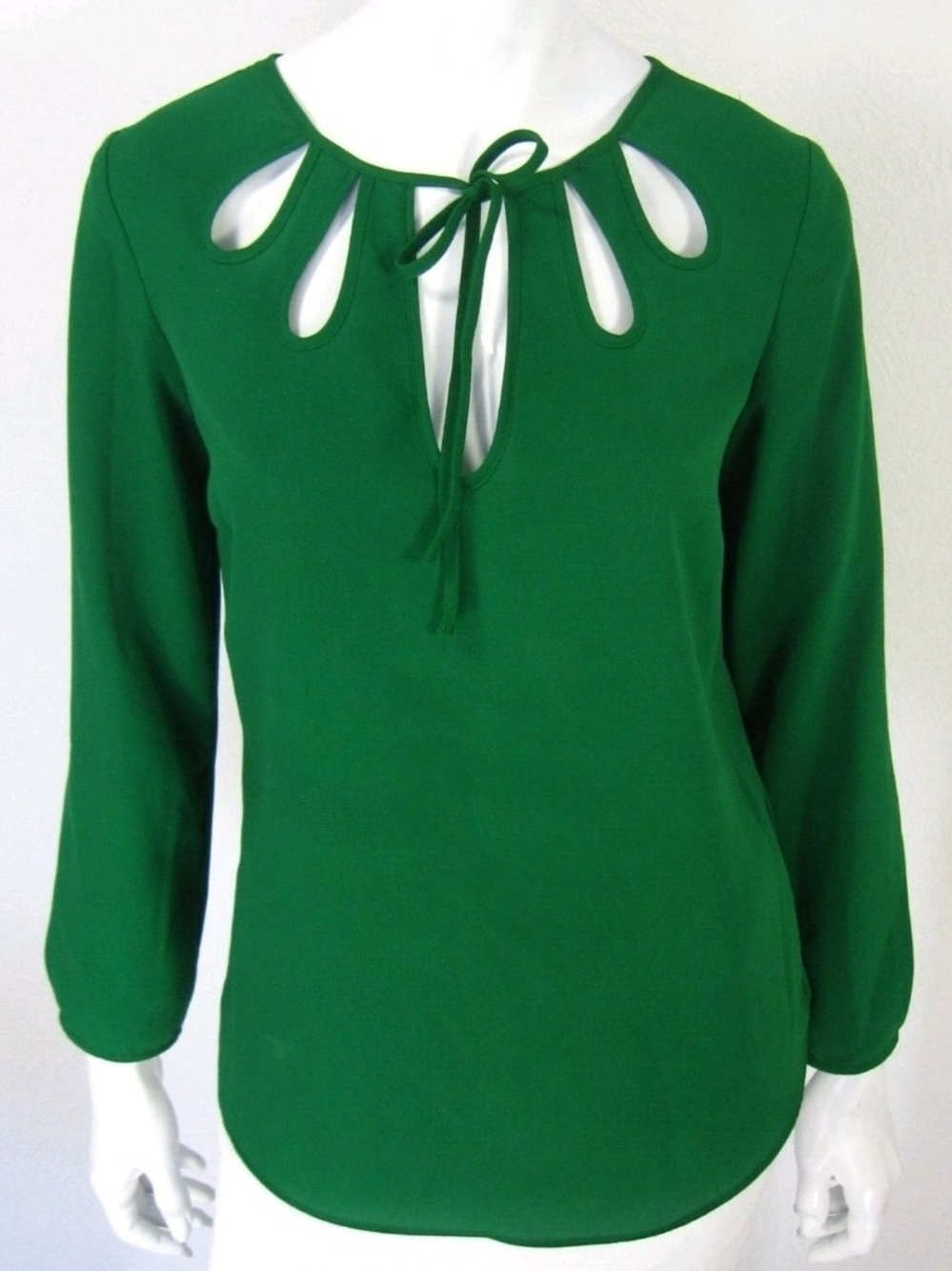 Zara Emerald Green Tie-Neck Keyhole Blouse